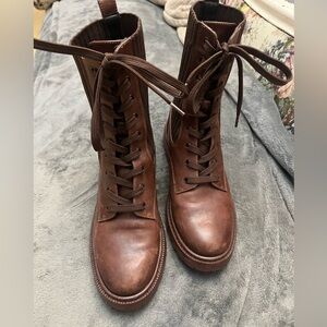 Sam Edelman Brown Lace-Up Leather Combat Boots